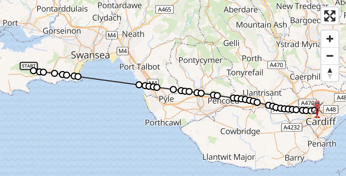 Flight route Air Ambulance Helicopter Reynoldston - Birchgrove, 27 June 2026, 09:28