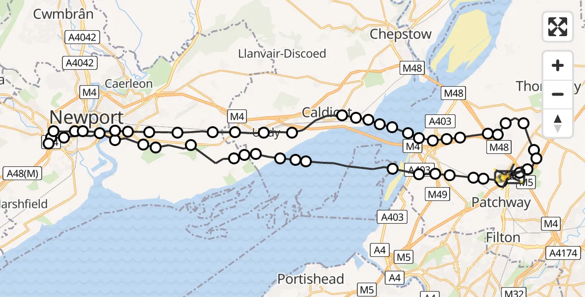 Flight route Police Helicopter Almondsbury Helicopter Base - Almondsbury Helicopter Base, 27 June 2026, 09:38