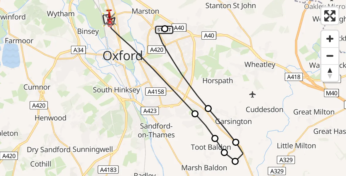 Flight route Air Ambulance Helicopter John Radcliffe Hospital - Oxford, 27 June 2026, 09:44