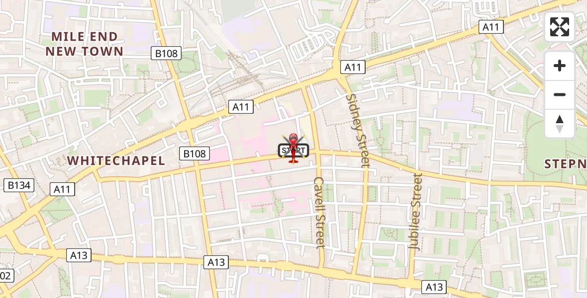Flight route Air Ambulance Helicopter Royal London Hospital - Royal London Hospital, 27 June 2026, 10:10