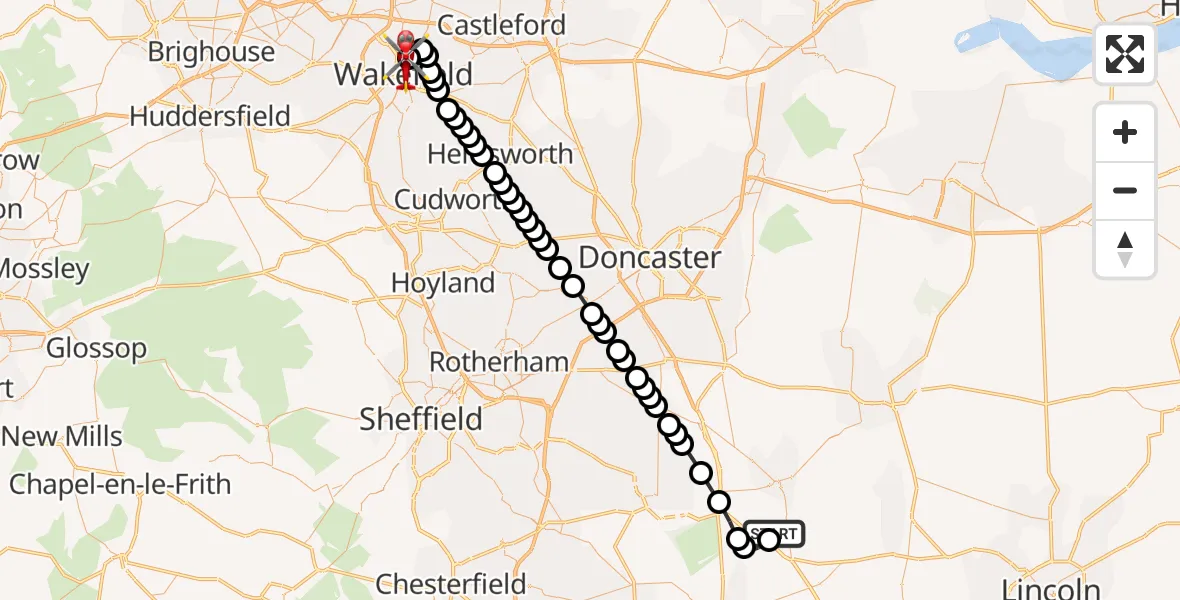 Flight route Air Ambulance Helicopter Retford Gamston Airport - Newton Hill, 27 June 2026, 10:14