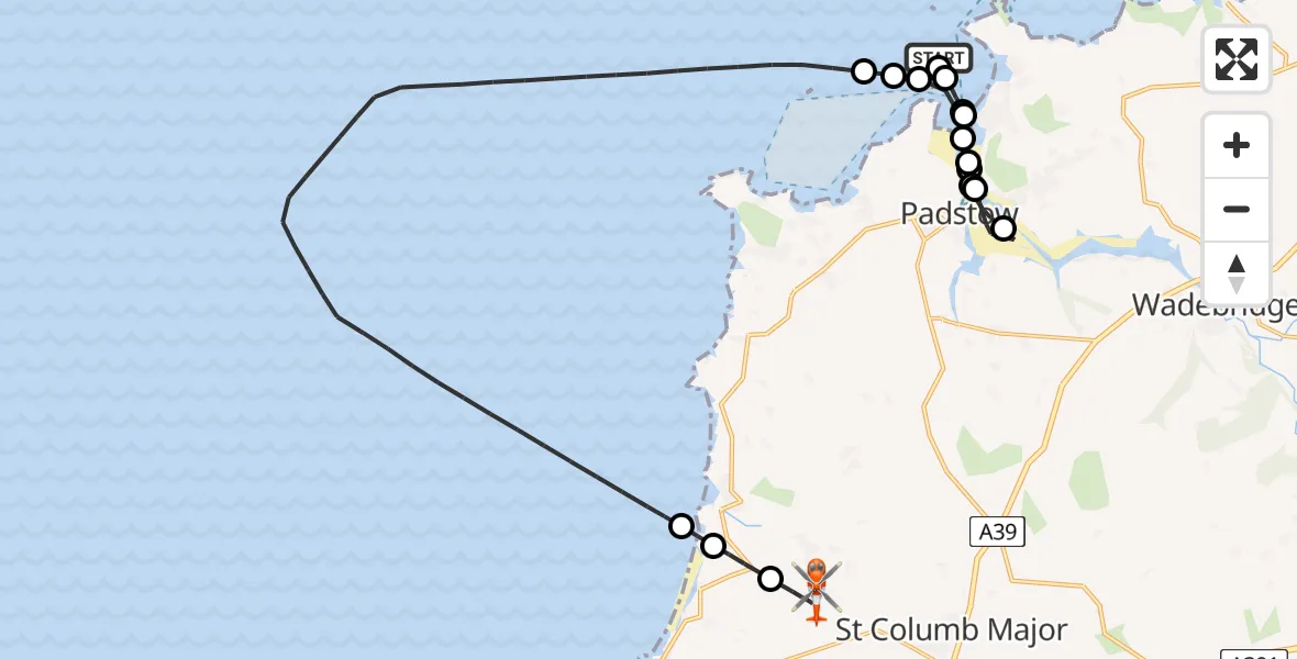 Flight route Coastguard Helicopter Bristol Channel - Cornwall Airport Newquay, 27 June 2026, 10:15