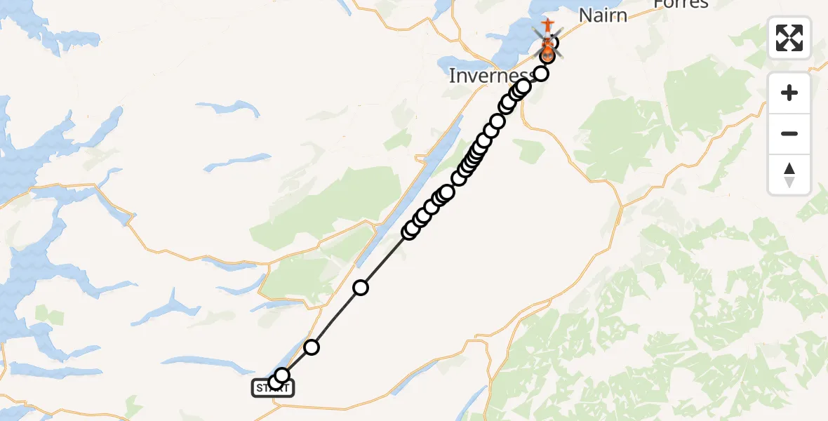 Flight route Coastguard Helicopter Stronaba - Inverness Airport, 27 June 2026, 10:34
