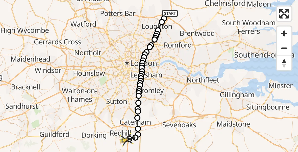 Flight route Police Helicopter Epping - South Nutfield, 27 June 2026, 10:58