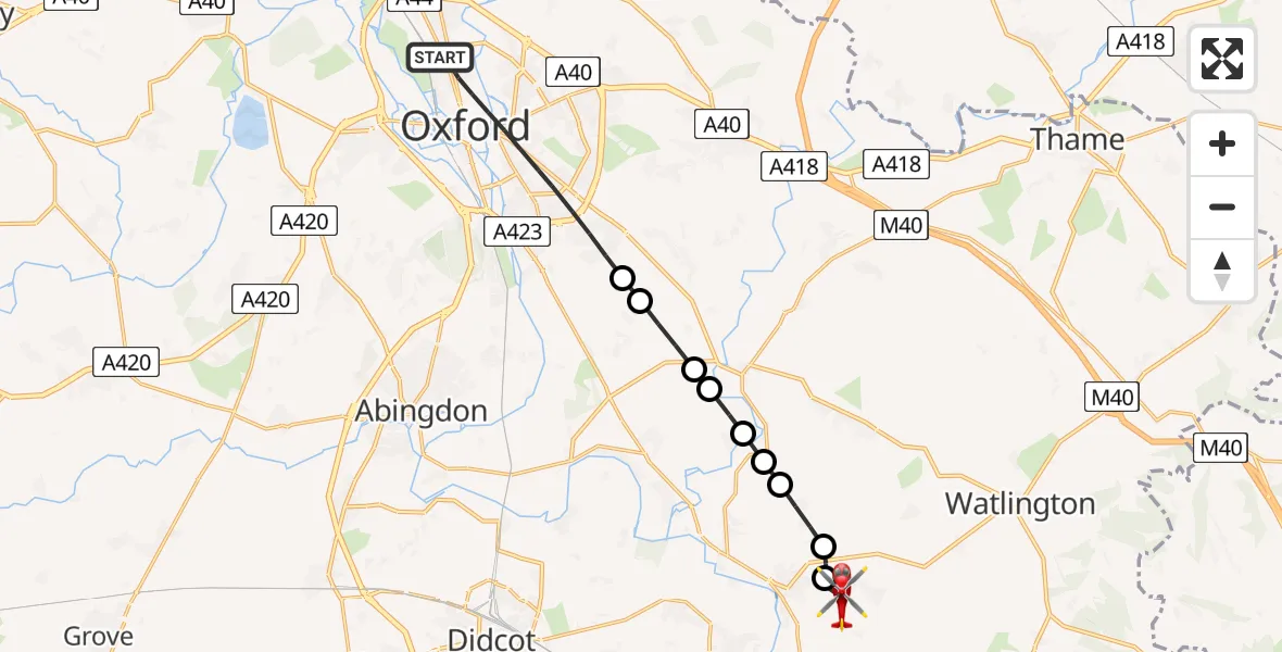 Flight route Air Ambulance Helicopter Oxford - RAF Benson, 27 June 2026, 11:03