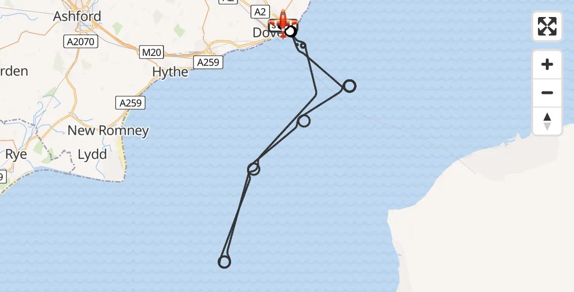 Flight route Coastguard Drone Langdon Battery Heliport - Swingate Airfield, 27 June 2026, 11:08