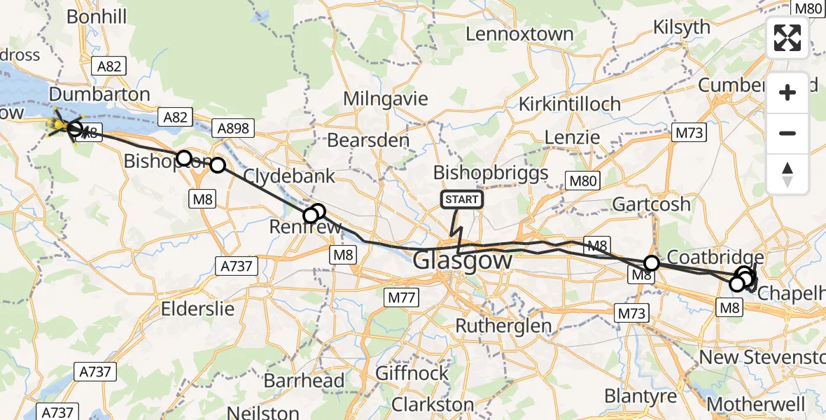 Flight route Police Helicopter Glasgow - Langbank, 27 June 2026, 11:09