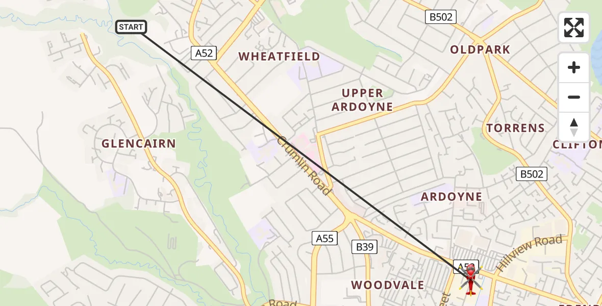 Flight route Air Ambulance Helicopter Belfast City District - Belfast City District, 27 June 2026, 11:31