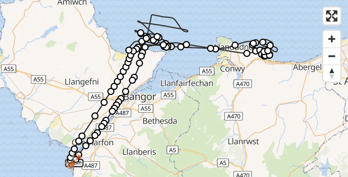 Flight route Coastguard Helicopter Caernarfon Airport - Caernarfon Airport, 27 June 2026, 11:44