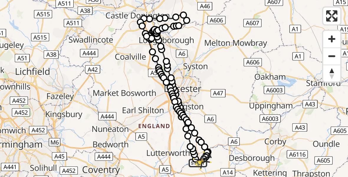 Flight route Police Helicopter Husbands Bosworth - Sulby, 27 June 2026, 12:09
