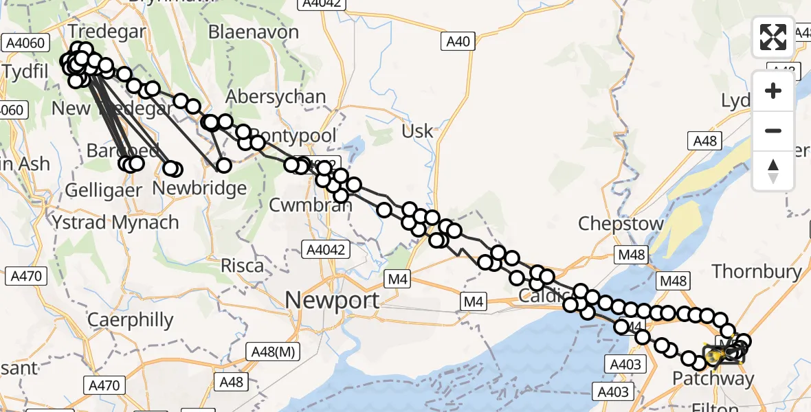 Flight route Police Helicopter Almondsbury Helicopter Base - Almondsbury Helicopter Base, 27 June 2026, 12:24