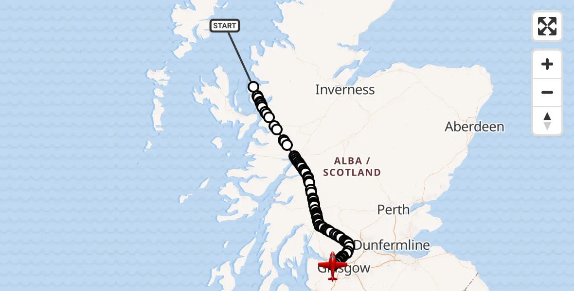 Flight route Air Ambulance Aircraft Inner Seas - Glasgow Airport, 27 June 2026, 12:28