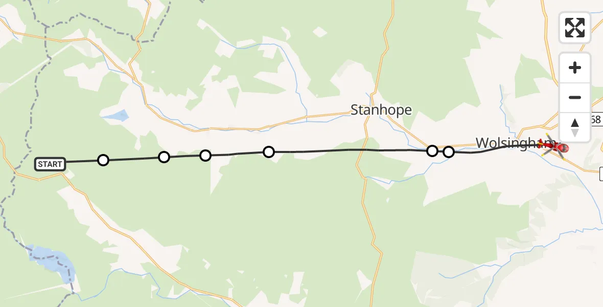 Flight route Air Ambulance Helicopter Forest and Frith - Wolsingham, 27 June 2026, 12:29