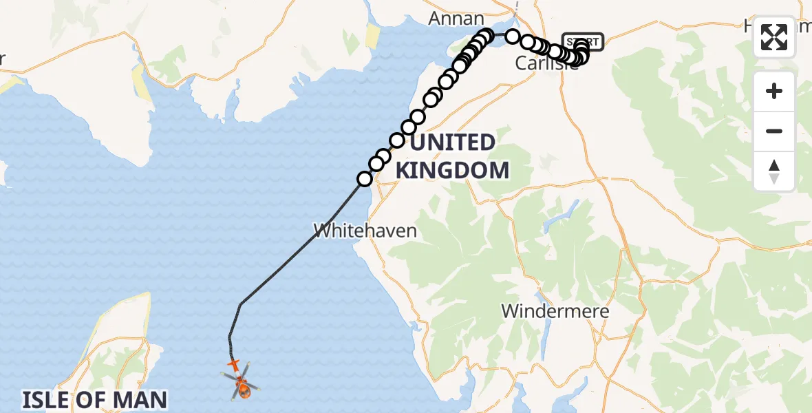Flight route Coastguard Helicopter Carlisle Lake District Airport - Irish Sea, 27 June 2026, 12:36
