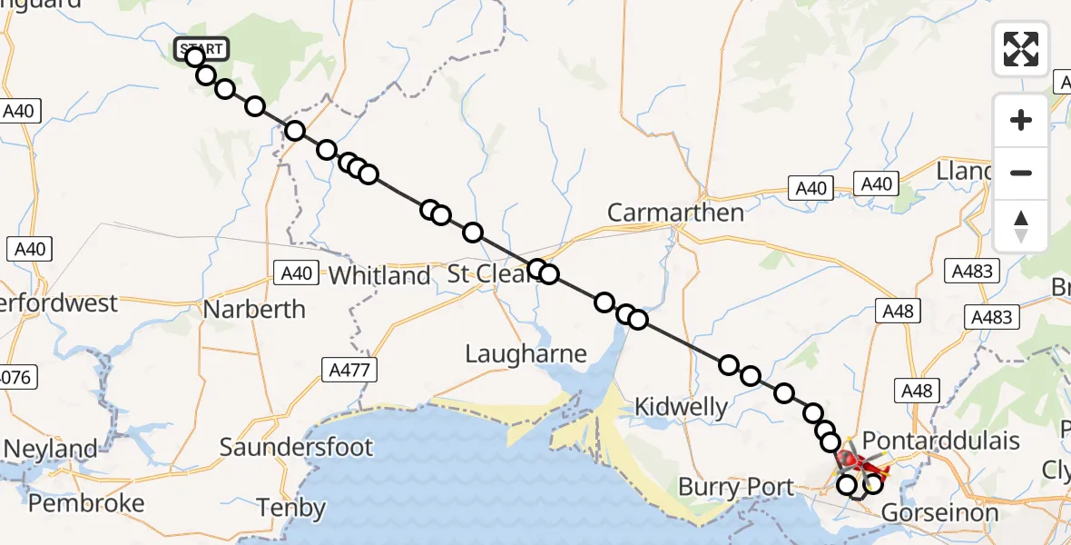 Flight route Air Ambulance Helicopter Henry's Moat - Dafen, 27 June 2026, 12:37