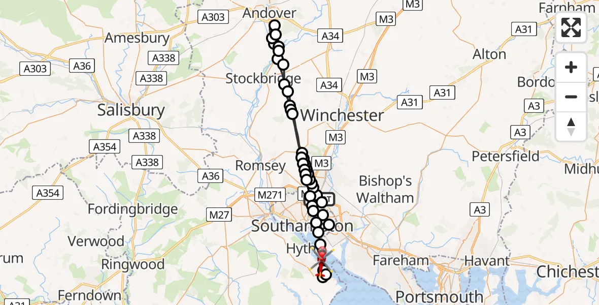 Flight route Air Ambulance Helicopter Southampton Airport - Southampton Water, 27 June 2026, 12:38