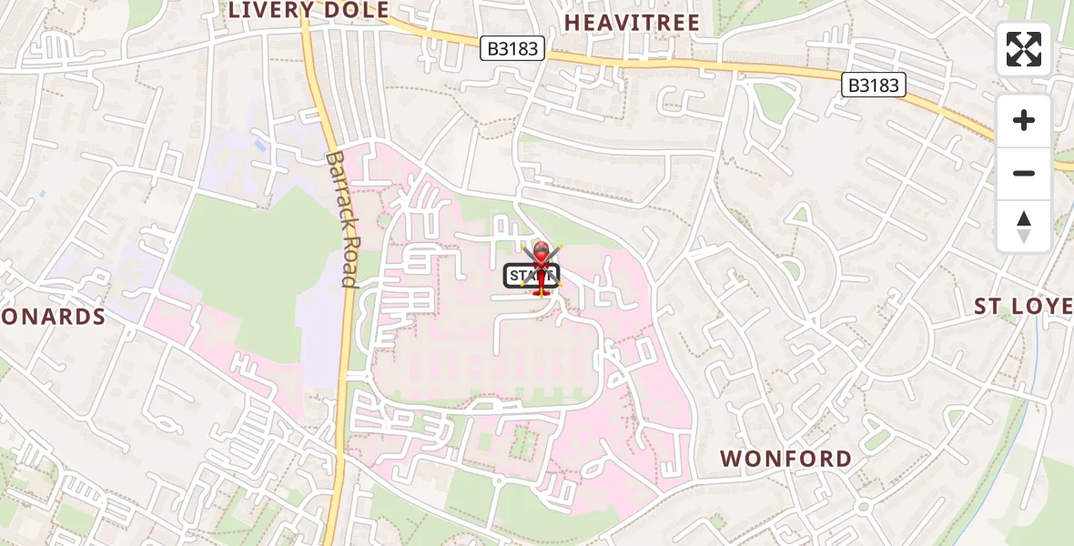 Flight route Air Ambulance Helicopter Royal Devon & Exeter Hospital - Royal Devon & Exeter Hospital, 27 June 2026, 12:44