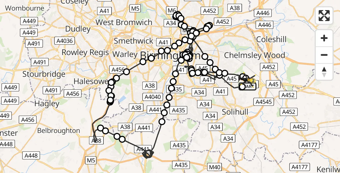 Flight route Police Helicopter Birmingham Airport - Birmingham Airport, 27 June 2026, 13:01