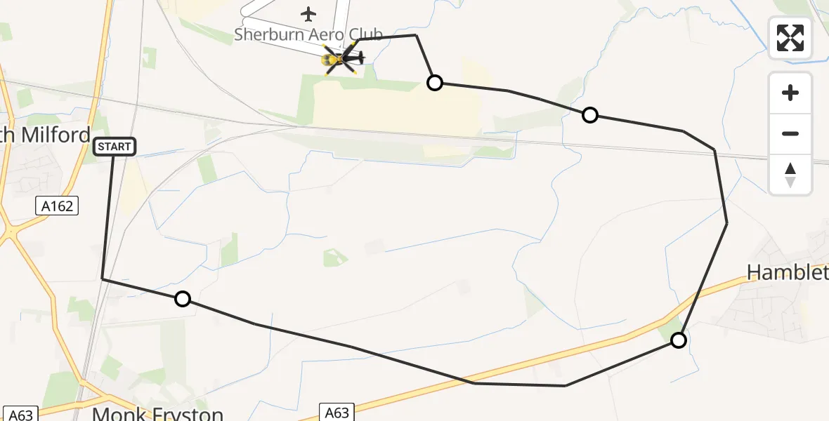 Flight route Police Helicopter South Milford - Sherburn-in-Elmet Airfield, 27 June 2026, 13:02
