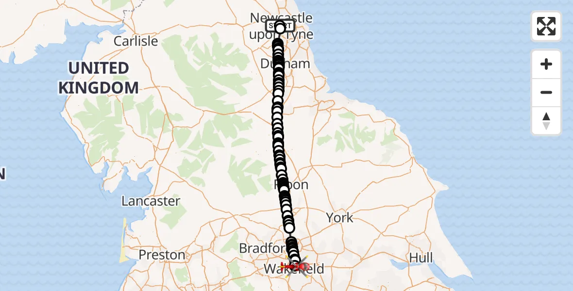 Flight route Air Ambulance Helicopter Newcastle Royal Victoria Infirmary - Newton Hill, 27 June 2026, 13:10