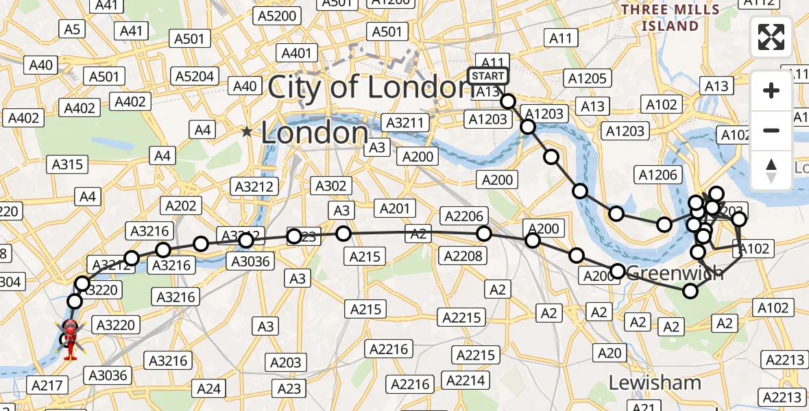 Flight route Air Ambulance Helicopter Royal London Hospital - London Heliport, 27 June 2026, 13:16
