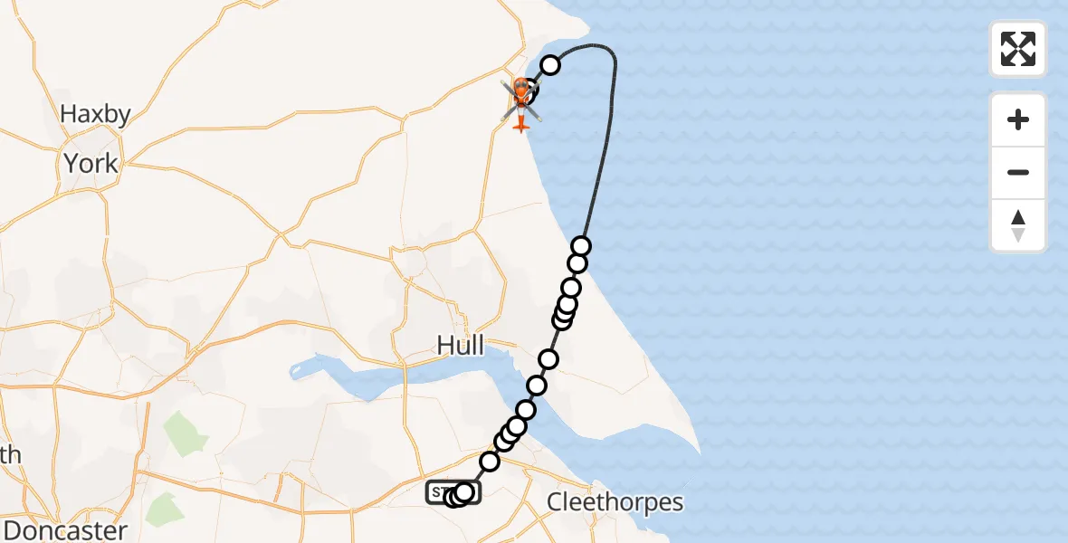 Flight route Coastguard Helicopter Humberside Airport - Barmston, 27 June 2026, 13:26