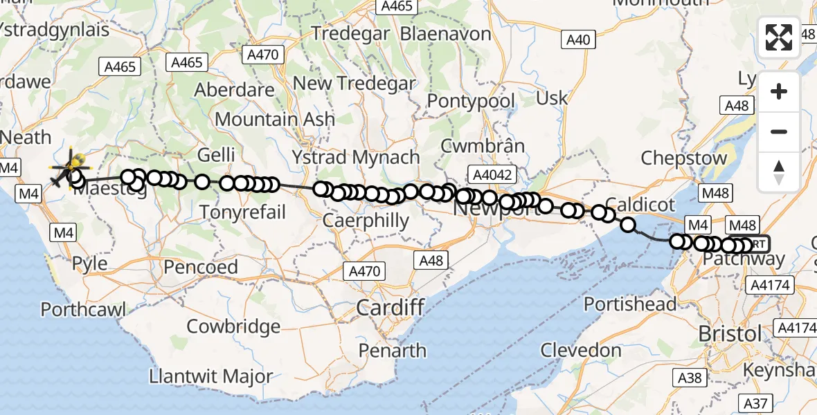 Flight route Police Helicopter Almondsbury Helicopter Base - Cwmavon, 27 June 2026, 13:30