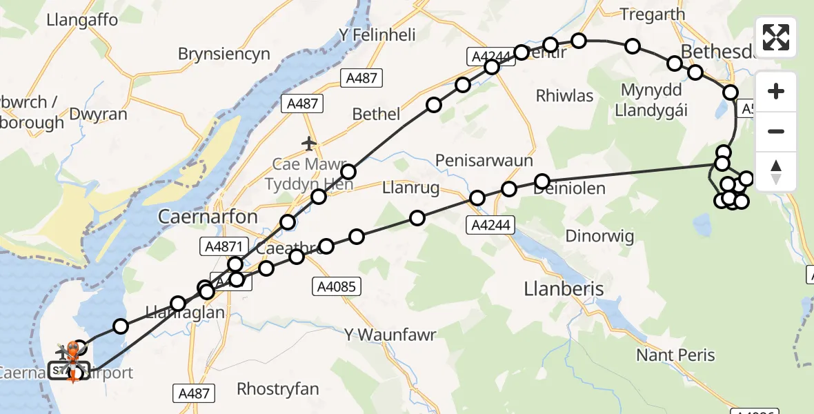 Flight route Coastguard Helicopter Caernarfon Airport - Caernarfon Airport, 27 June 2026, 13:36
