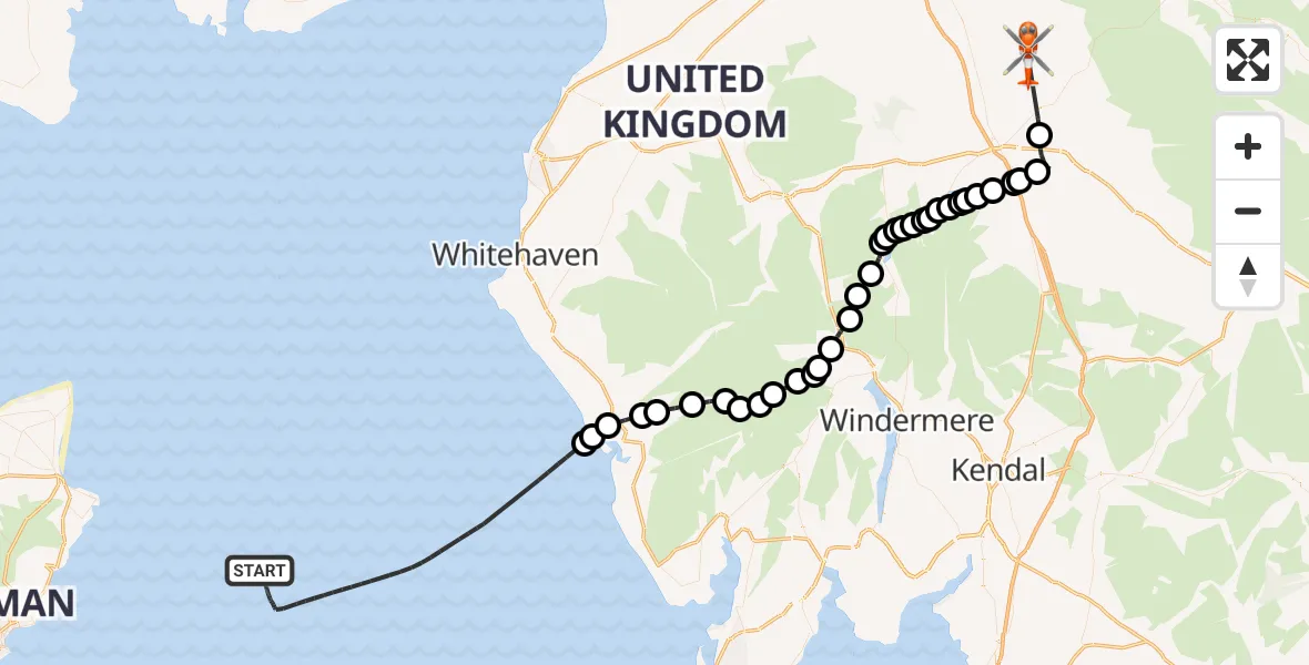 Flight route Coastguard Helicopter Irish Sea - Lazonby, 27 June 2026, 13:38