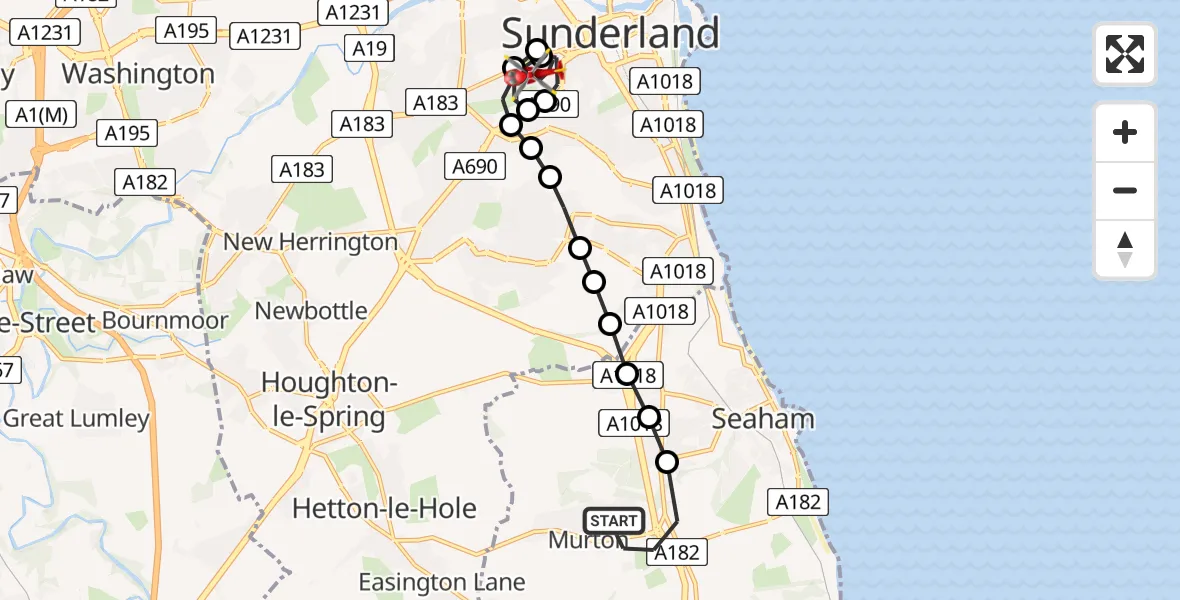 Flight route Air Ambulance Helicopter Murton - Pallion, 27 June 2026, 13:41