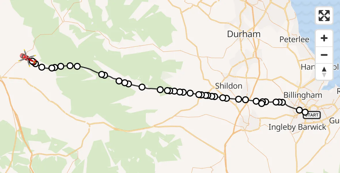 Flight route Air Ambulance Helicopter Middlesbrough - Ousby, 27 June 2026, 13:53