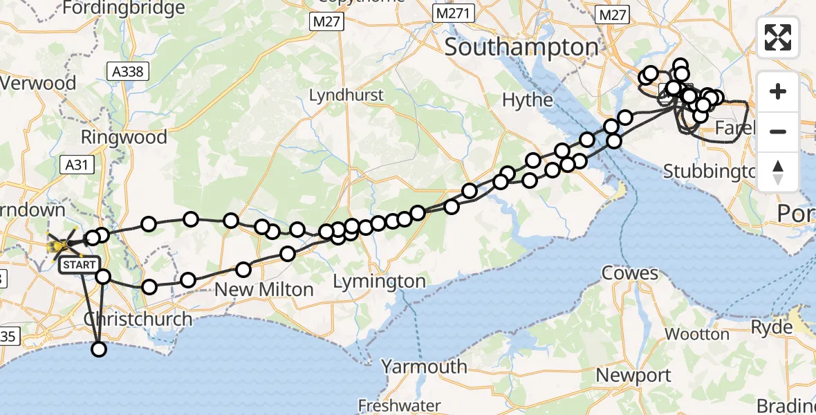 Flight route Police Helicopter Bournemouth Airport - Bournemouth Airport, 27 June 2026, 13:55