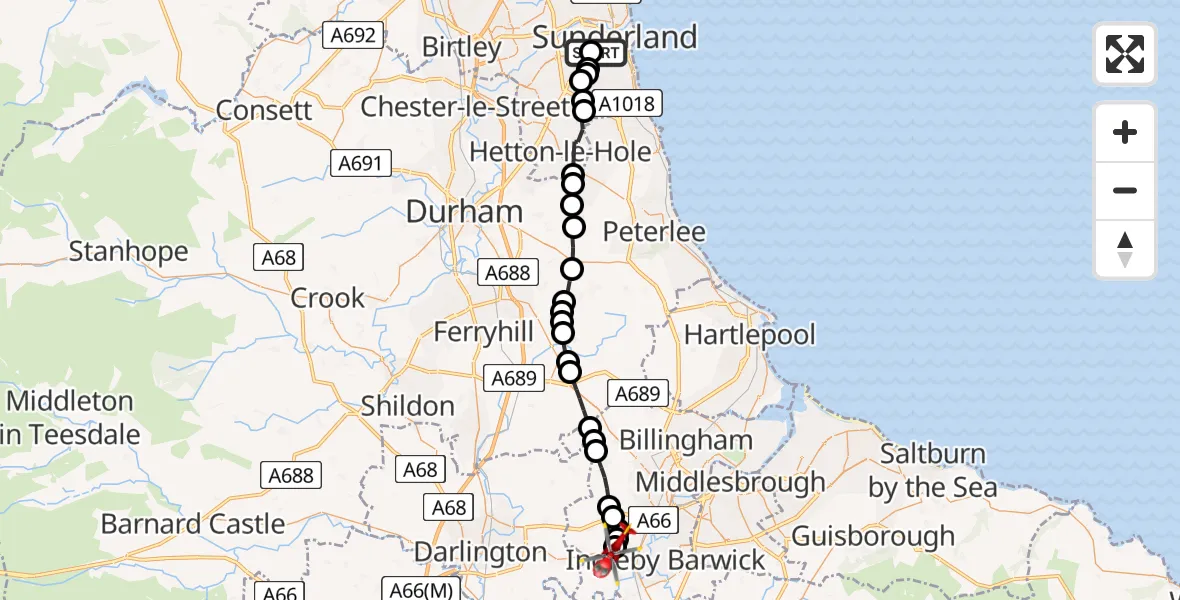 Flight route Air Ambulance Helicopter High Barnes - Egglescliffe, 27 June 2026, 14:02