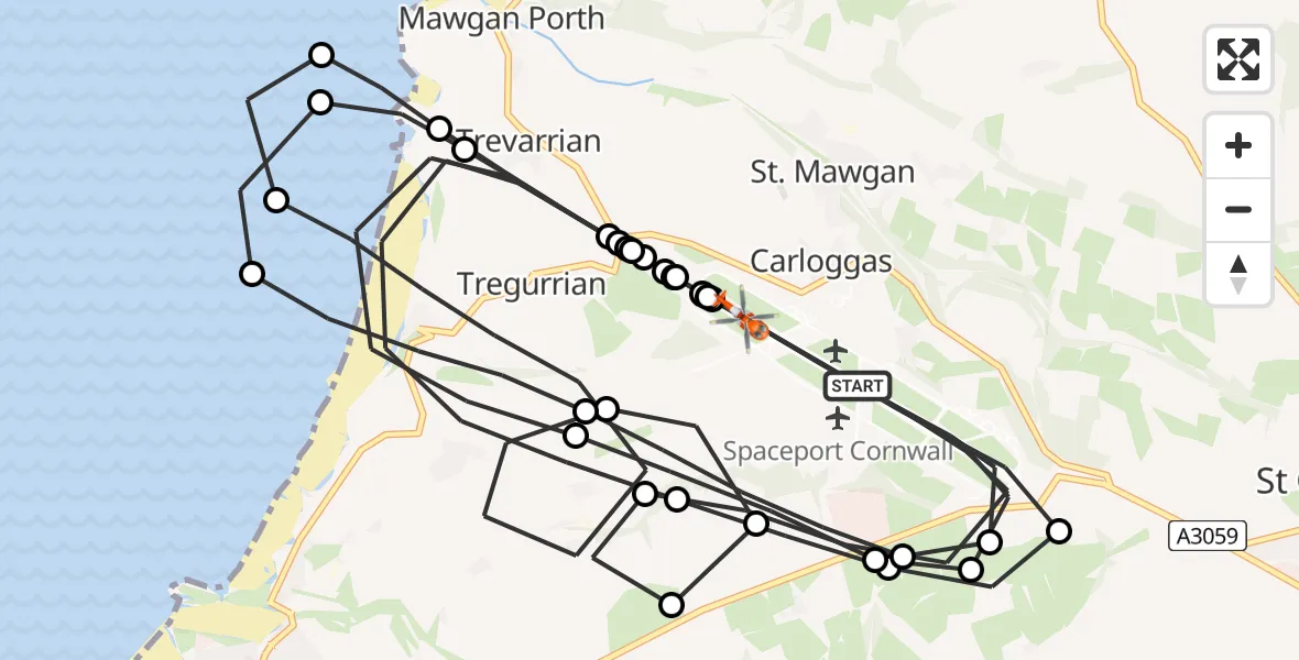 Flight route Coastguard Helicopter Cornwall Airport Newquay - Cornwall Airport Newquay, 27 June 2026, 14:10