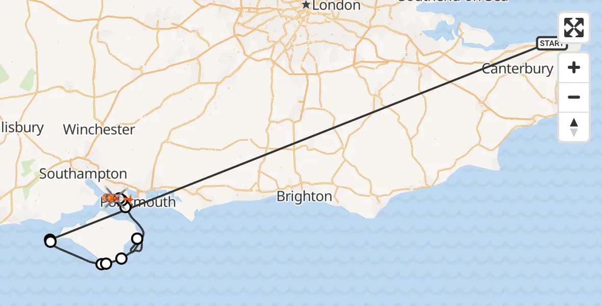 Flight route Coastguard Helicopter Minnis Bay - Solent Airport, 27 June 2026, 14:11