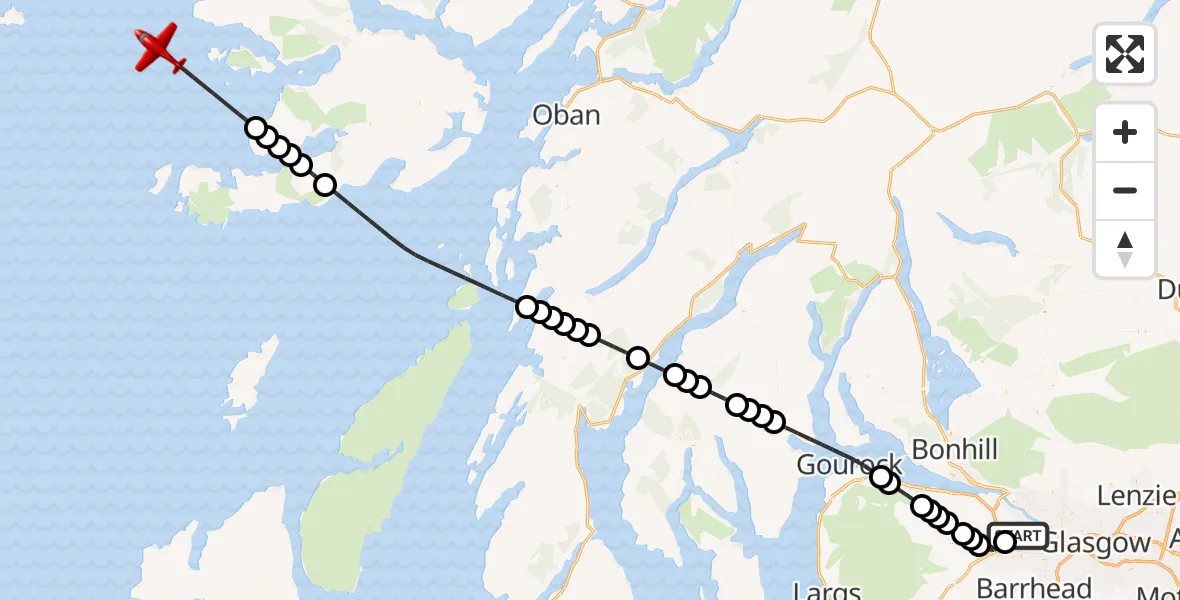 Flight route Air Ambulance Aircraft Glasgow Airport - Inner Seas, 27 June 2026, 14:13