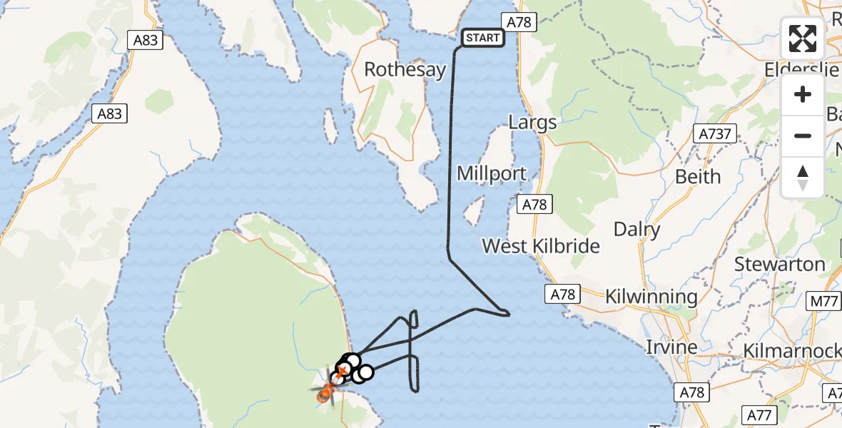 Flight route Coastguard Helicopter Inner Seas - Cladach, 27 June 2026, 14:15
