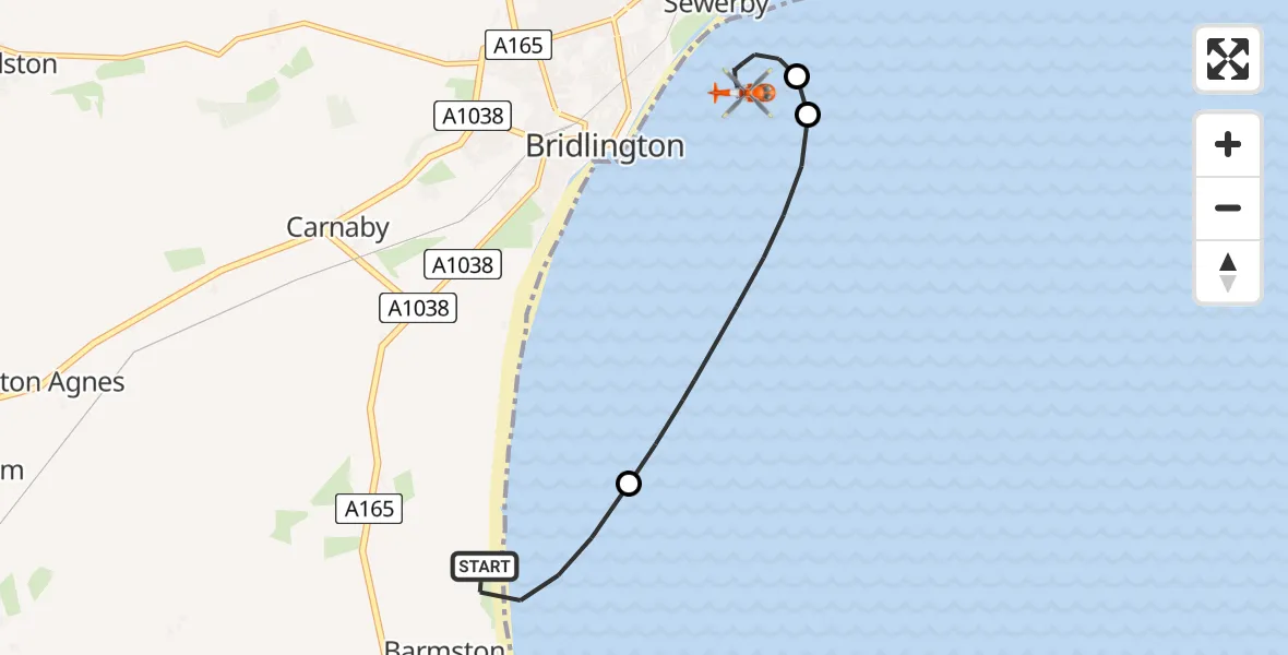 Flight route Coastguard Helicopter Barmston - Flamborough, 27 June 2026, 14:16