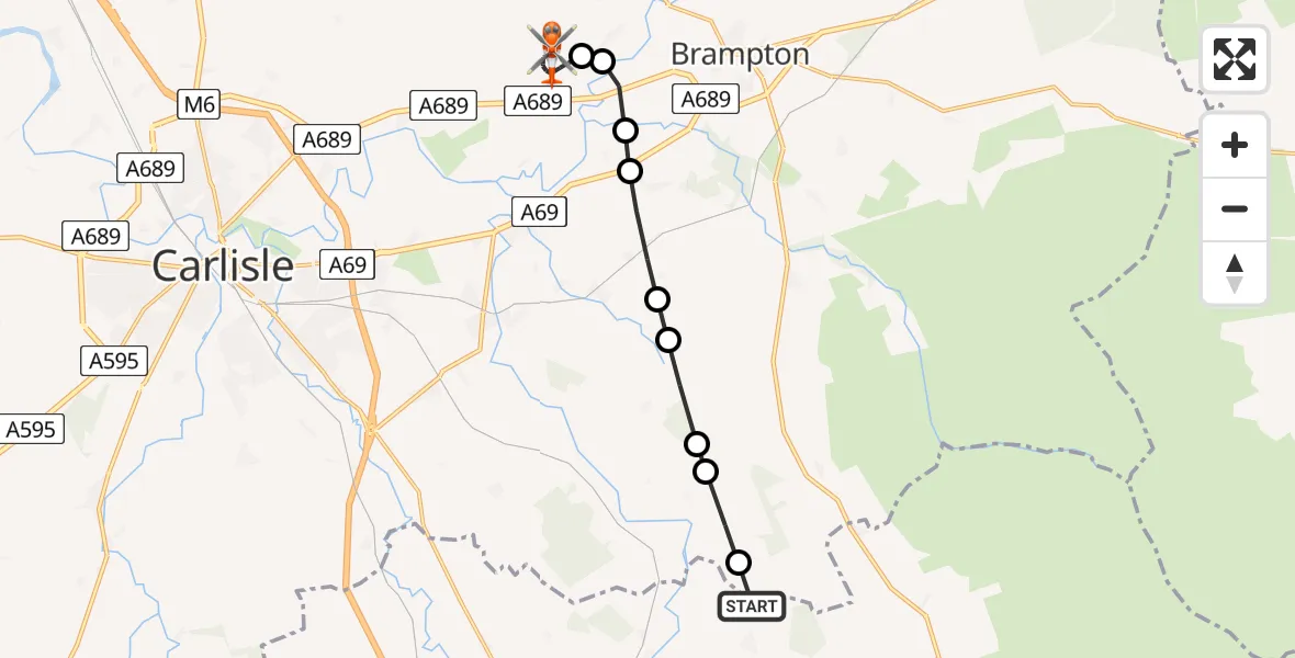Flight route Coastguard Helicopter Ainstable - Carlisle Lake District Airport, 27 June 2026, 14:30