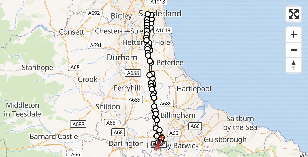 Flight route Air Ambulance Helicopter Aislaby - Egglescliffe, 27 June 2026, 14:31