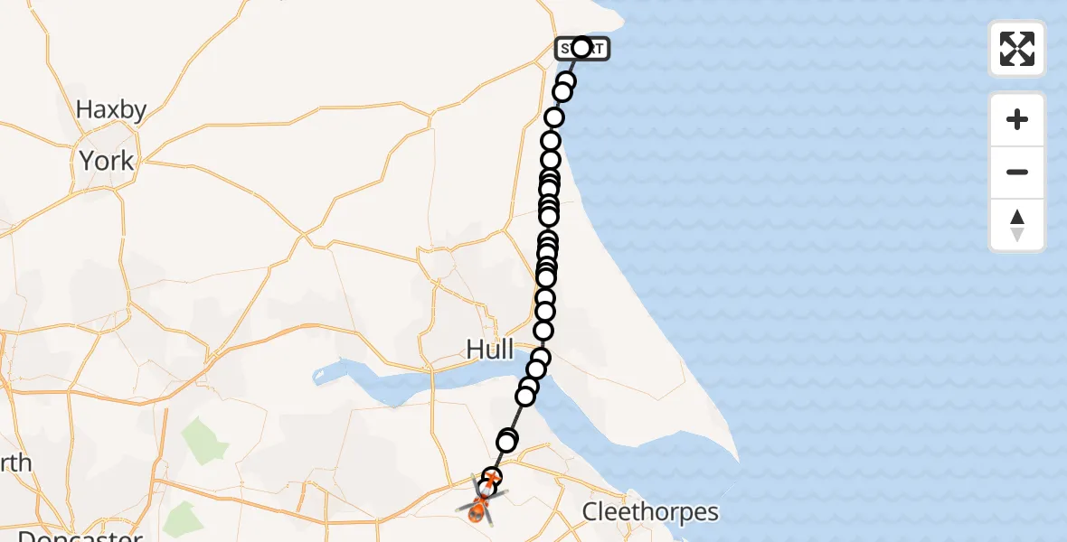 Flight route Coastguard Helicopter Bridlington - Humberside Airport, 27 June 2026, 14:31