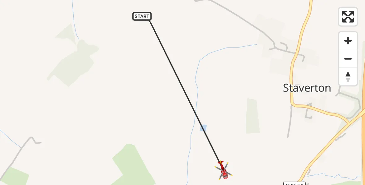 Flight route Air Ambulance Helicopter Tewkesbury - Tewkesbury, 27 June 2026, 14:35