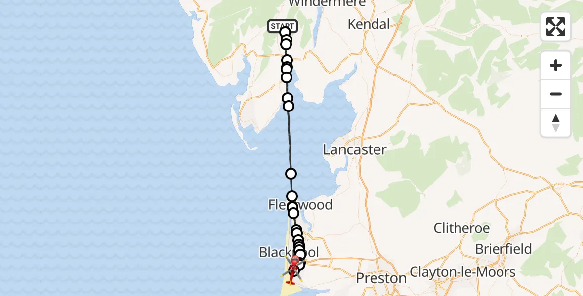 Flight route Air Ambulance Helicopter Satterthwaite - Blackpool Airport, 27 June 2026, 14:57