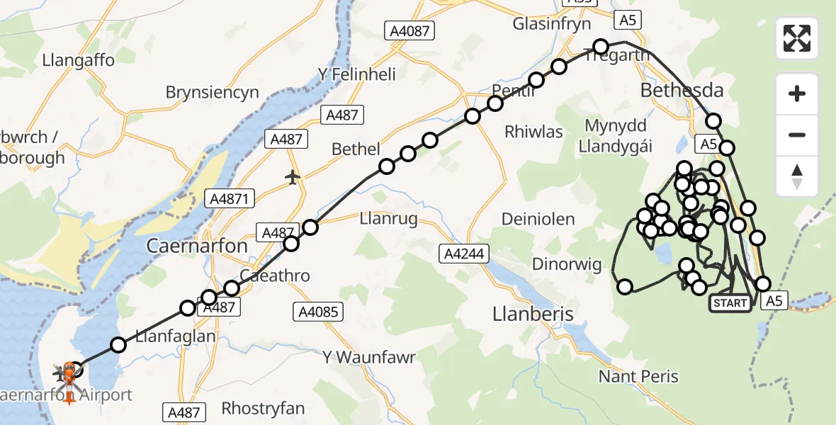 Flight route Coastguard Helicopter Llandygai - Caernarfon Airport, 27 June 2026, 15:01