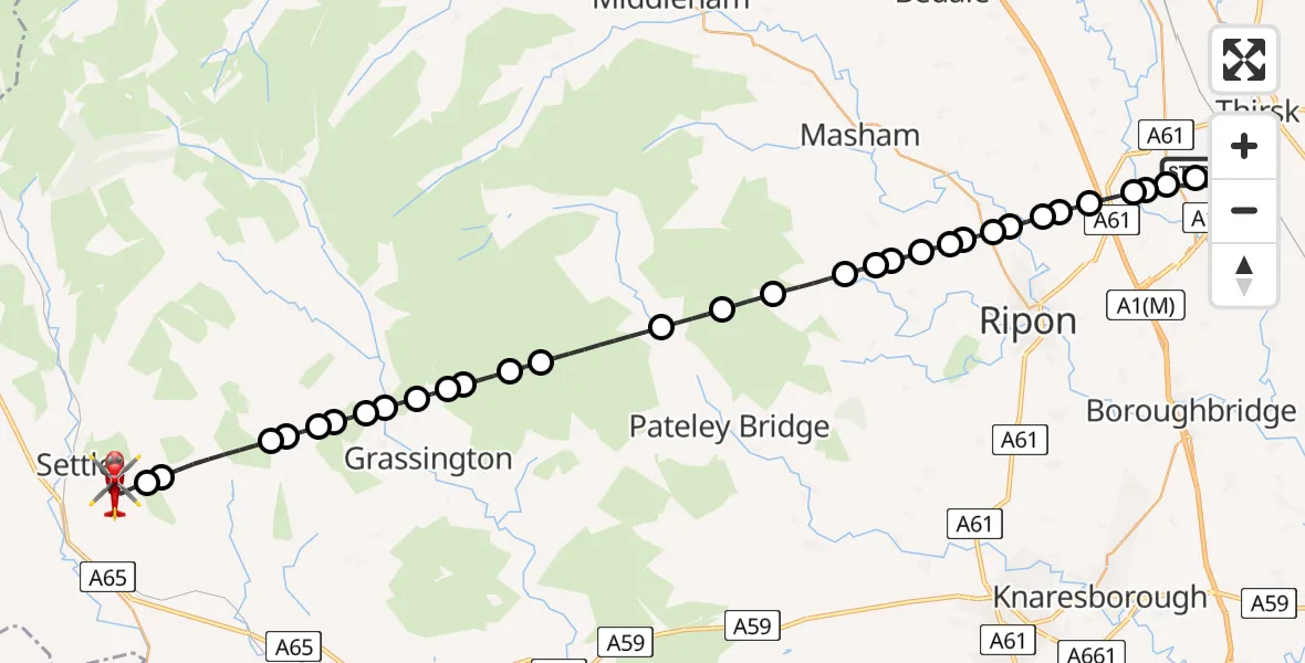 Flight route Air Ambulance Helicopter RAF Topcliffe - Settle, 27 June 2026, 15:10