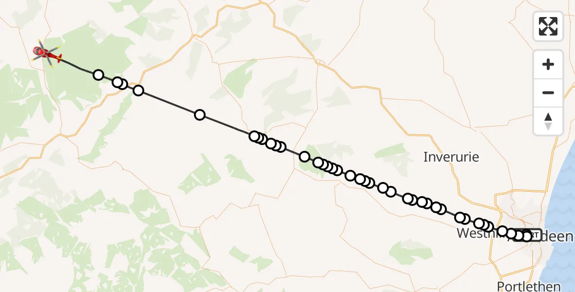 Flight route Air Ambulance Helicopter Aberdeen Royal Infirmary Helistrip - Tombain, 27 June 2026, 15:11