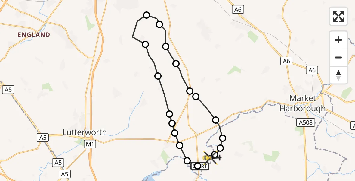 Flight route Police Helicopter Husbands Bosworth - Sulby, 27 June 2026, 15:19