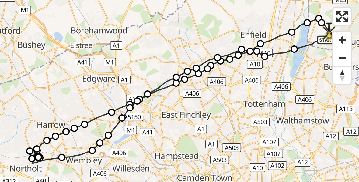 Flight route Police Helicopter Sewardstonebury - Sewardstonebury, 27 June 2026, 15:24
