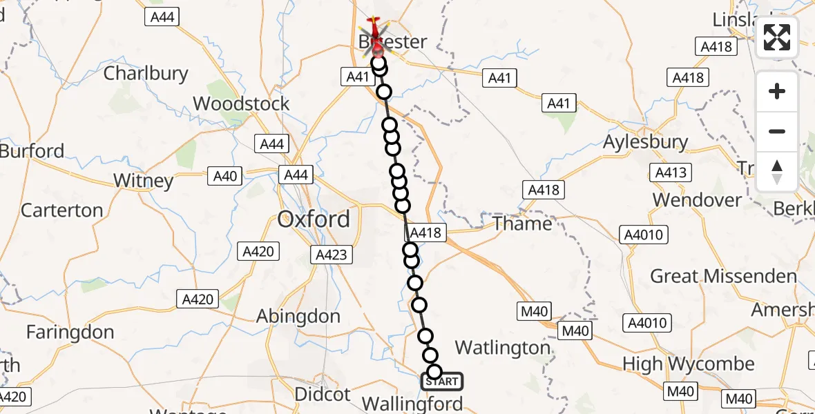 Flight route Air Ambulance Helicopter RAF Benson - Bicester, 27 June 2026, 15:33