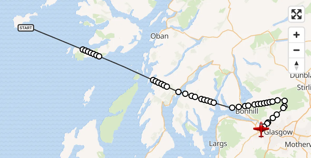 Flight route Air Ambulance Aircraft Inner Seas - Glasgow Airport, 27 June 2026, 15:48
